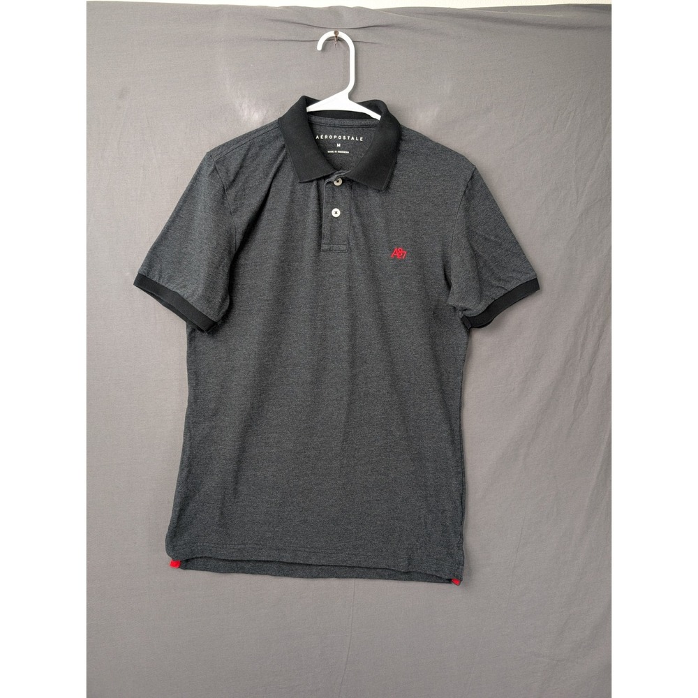 Aeropostale‎ Mens Gray Short Sleeve Polo Shirt M Casual Cotton Blend